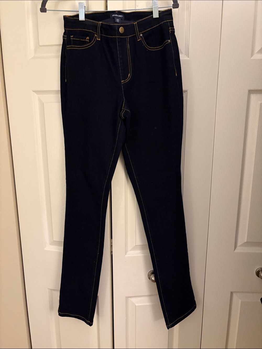 Studio Skinny Jeans in Black with Contrast Gold Stitching